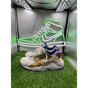 Nike Huarache Run White Gold Blue Athletic (GS) Shoes 654280-109 Size 4.5Y W‎ 6